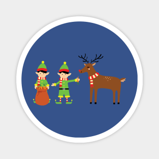 Elves feeding reindeer Magnet